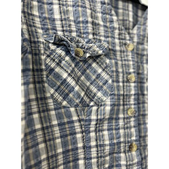 ERIKA & Co Plus Size Medium Short‎ Sleeve Button Blouse Blue/White Plaid Check - Picture 3 of 11